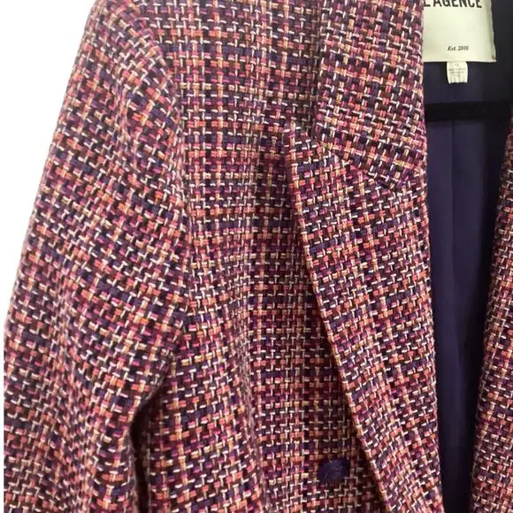 L’AGENCE Brook Tweed Double Breasted Cropped Blazer Purple Pink Size 10 - Picture 6 of 15